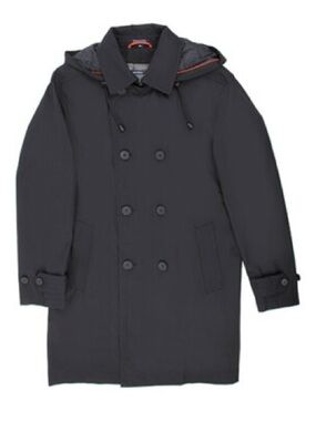 Stan Herman Double-Breasted Hooded Coat Removable Layer and Hood Navy Small
